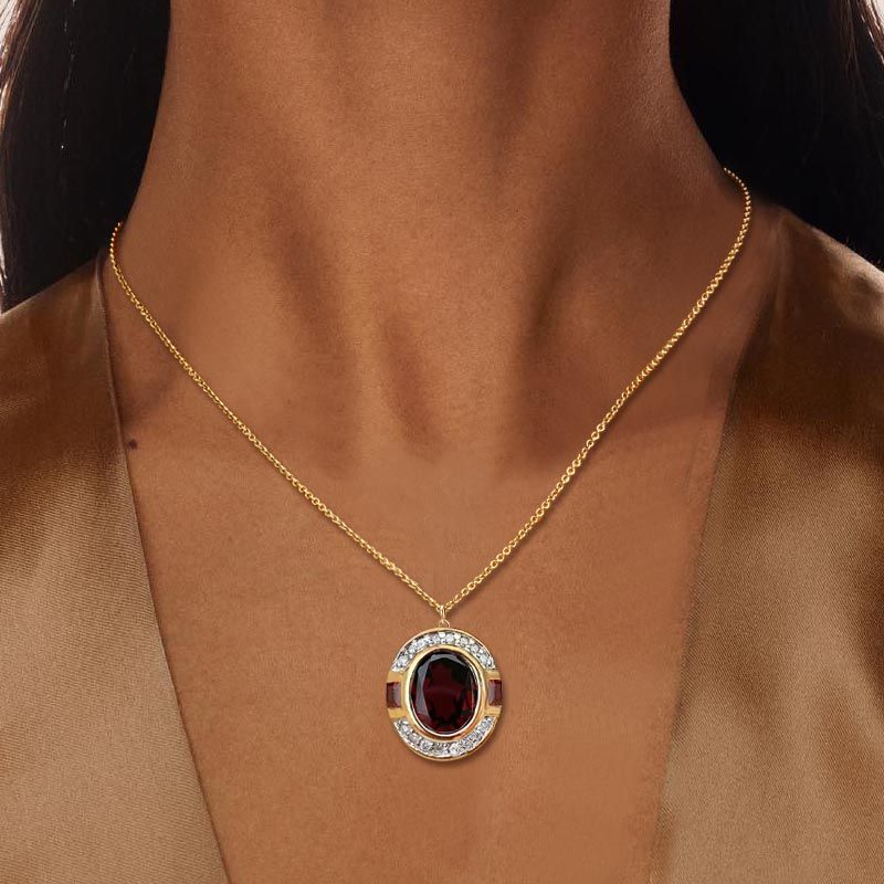 Art Deco Two Tone Oval Cut Garnet Sapphire Pendant Necklace For Women Belovegrace