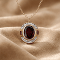 Art Deco Two Tone Oval Cut Garnet Sapphire Pendant Necklace For Women