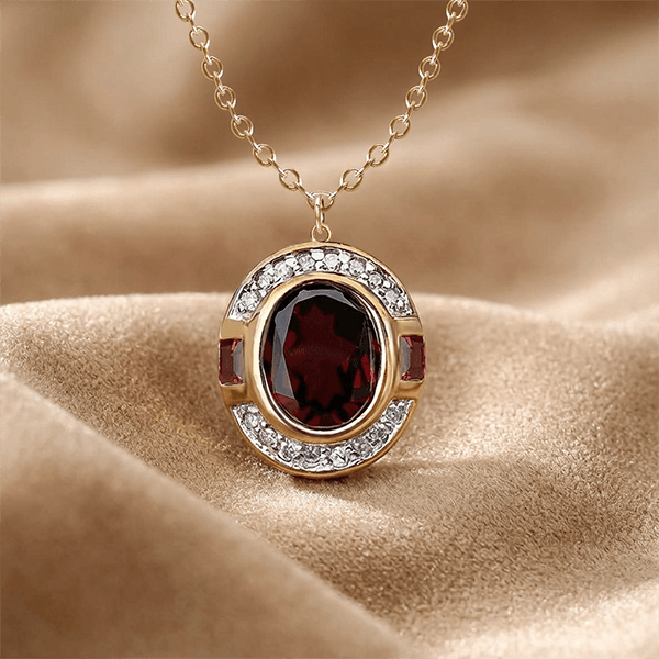 Art Deco Two Tone Oval Cut Garnet Sapphire Pendant Necklace For Women