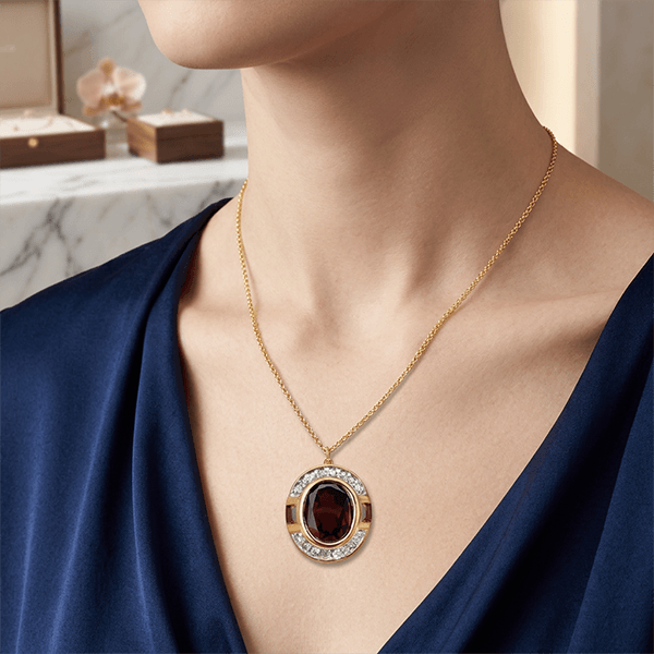 Art Deco Two Tone Oval Cut Garnet Sapphire Pendant Necklace For Women