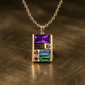 Golden Baguette Cut Purple & Emerald & Blue Sapphire Pendant Necklace For Women