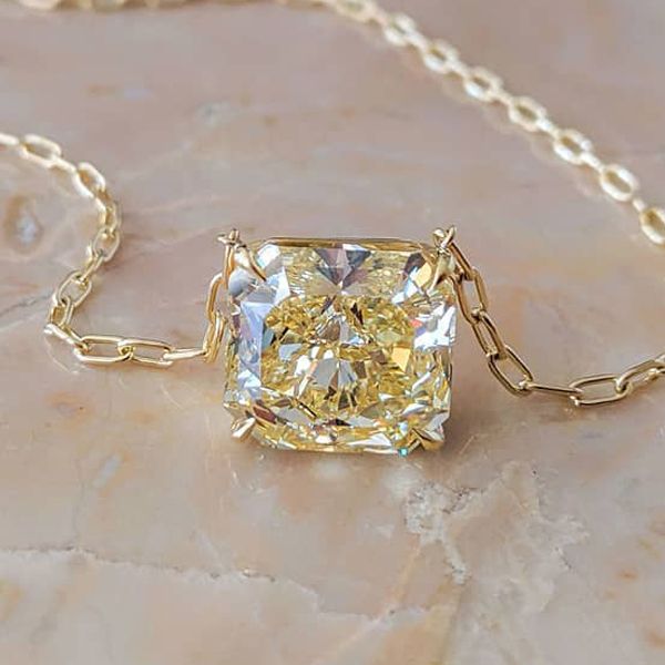 Fancy Princess Cut Solitaire Yellow Sapphire Pendant Necklace For Women Belovegrace