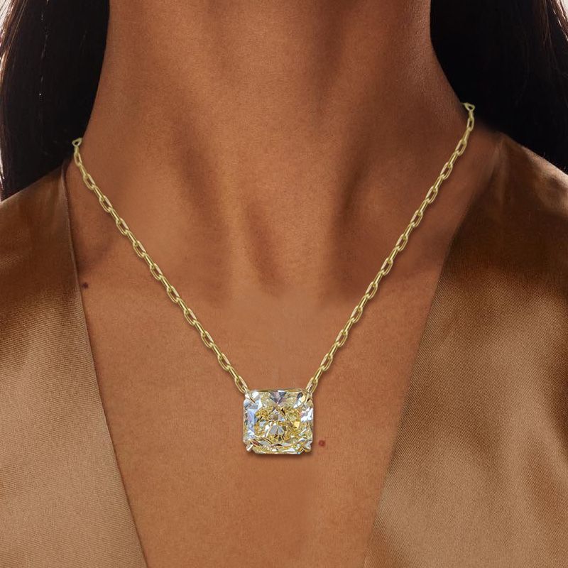 Fancy Princess Cut Solitaire Yellow Sapphire Pendant Necklace For Women Belovegrace