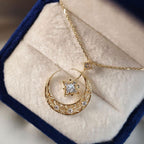 Star & Moon Design White Sapphire Round Cut Pendant Necklace For Women Belovegrace