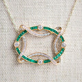 Golden Openwork Design Emerald & White Sapphire Round & Baguette Cut Pendant Necklace For Women Belovegrace
