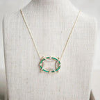 Golden Openwork Design Emerald & White Sapphire Round & Baguette Cut Pendant Necklace For Women Belovegrace