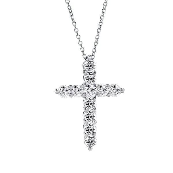 Classic Round Cut White Sapphire Cross Pendant Necklace For Women Belovegrace