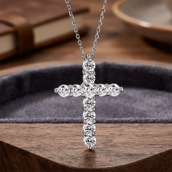 Classic Round Cut White Sapphire Cross Pendant Necklace For Women