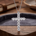Classic Round Cut White Sapphire Cross Pendant Necklace For Women