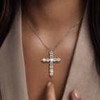 Classic Round Cut White Sapphire Cross Pendant Necklace For Women Belovegrace