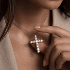 Classic Round Cut White Sapphire Cross Pendant Necklace For Women