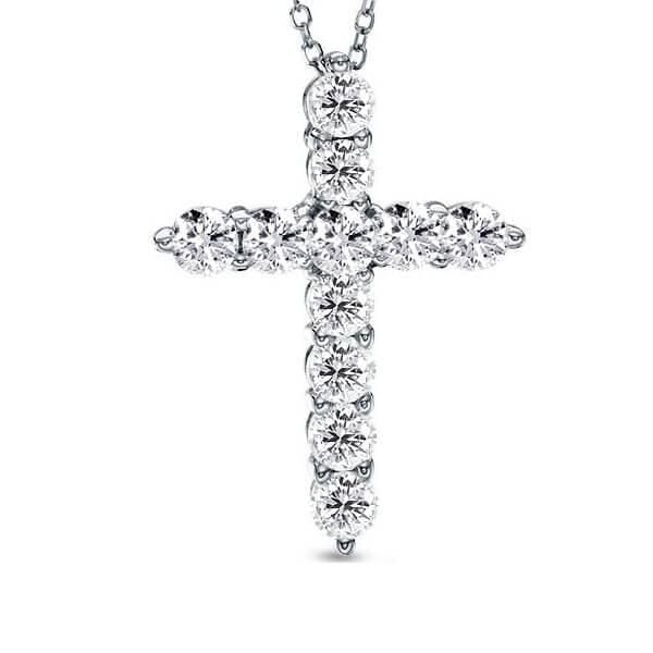 Classic Round Cut White Sapphire Cross Pendant Necklace For Women Belovegrace