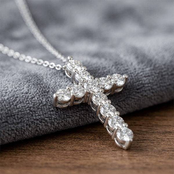 Classic Round Cut White Sapphire Cross Pendant Necklace For Women