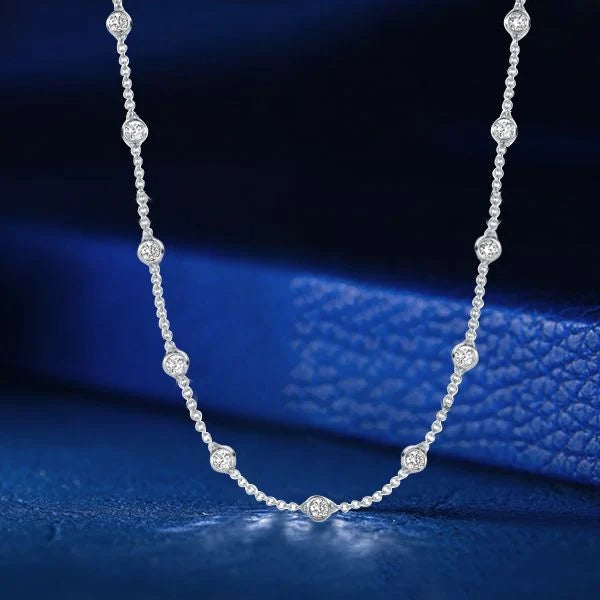Classic Bezel Set Round Cut White Sapphire Tennis Necklace For Women Belovegrace
