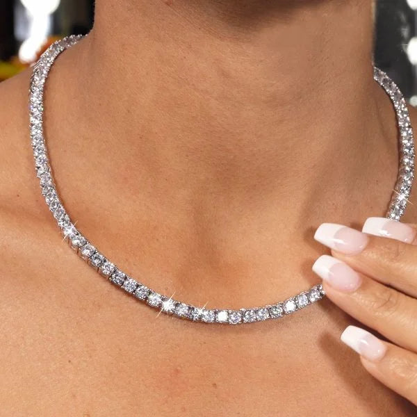 Classic Round Cut White Sapphire Tennis Necklace For Women Belovegrace