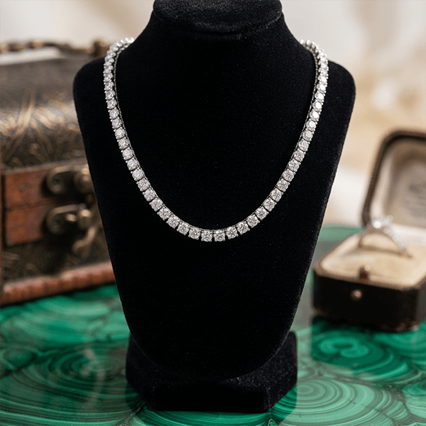 Classic Round Cut White Sapphire Tennis Necklace For Women