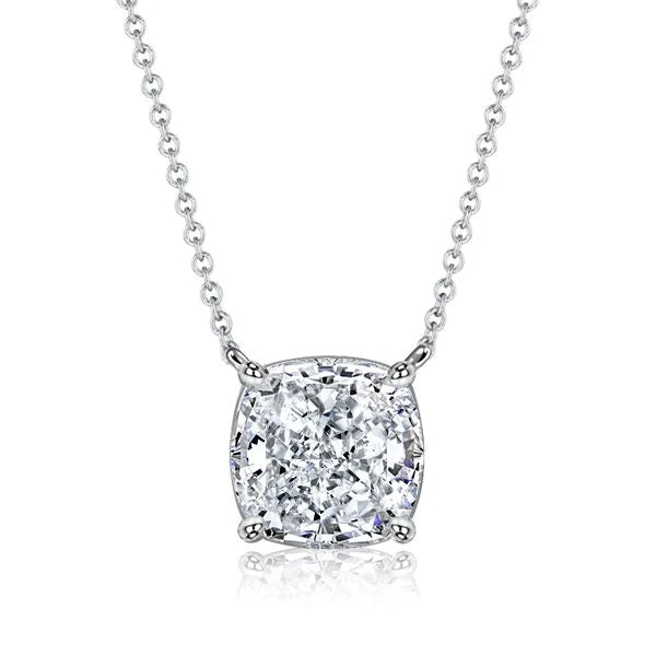 Solitaire 4 Prong Cushion Cut White Sapphire Pendant Necklace For Women Belovegrace