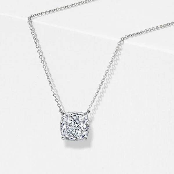 Solitaire 4 Prong Cushion Cut White Sapphire Pendant Necklace For Women Belovegrace