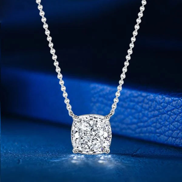 Solitaire 4 Prong Cushion Cut White Sapphire Pendant Necklace For Women Belovegrace