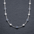 Classic Bezel Set Round Cut Blue & White Sapphire Tennis Necklace For Women