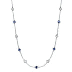 Classic Bezel Set Round Cut Blue & White Sapphire Tennis Necklace For Women Belovegrace