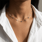 Classic Bezel Set Round Cut Blue & White Sapphire Tennis Necklace For Women