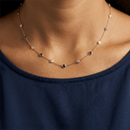 Classic Bezel Set Round Cut Blue & White Sapphire Tennis Necklace For Women