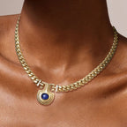 Vintage Golden Oval Cut Blue Sapphire Cabochon Necklace For Women Belovegrace