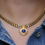 Vintage Golden Oval Cut Blue Sapphire Cabochon Necklace For Women Belovegrace