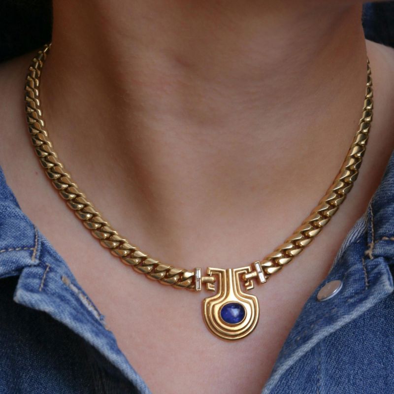 Vintage Golden Oval Cut Blue Sapphire Cabochon Necklace For Women Belovegrace