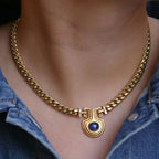 Vintage Golden Oval Cut Blue Sapphire Cabochon Necklace For Women Belovegrace