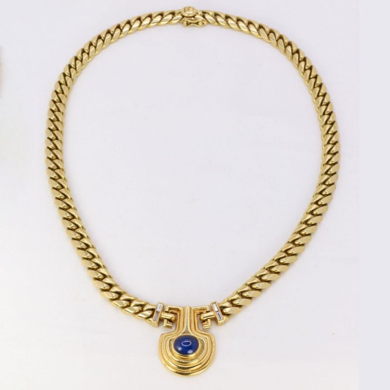Vintage Golden Oval Cut Blue Sapphire Cabochon Necklace For Women Belovegrace