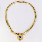 Vintage Golden Oval Cut Blue Sapphire Cabochon Necklace For Women Belovegrace