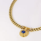 Vintage Golden Oval Cut Blue Sapphire Cabochon Necklace For Women Belovegrace