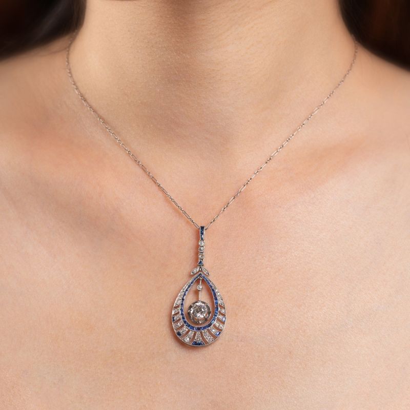 Art Deco Unique Halo Round Cut White Sapphire Pendant Necklace For Women Belovegrace