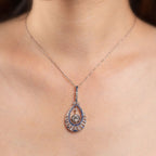 Art Deco Unique Halo Round Cut White Sapphire Pendant Necklace For Women Belovegrace