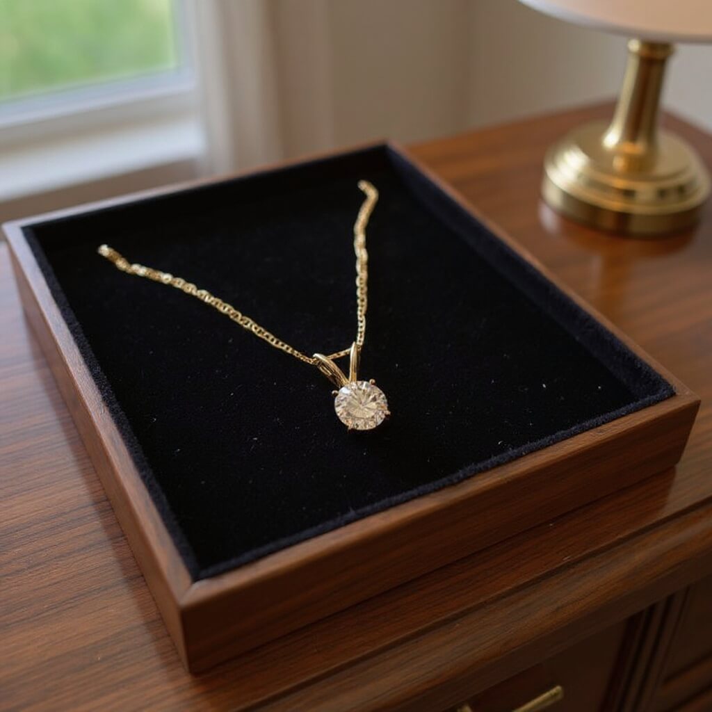 Gold Round Cut White Sapphire Pendant Necklace Wedding Necklace For Women