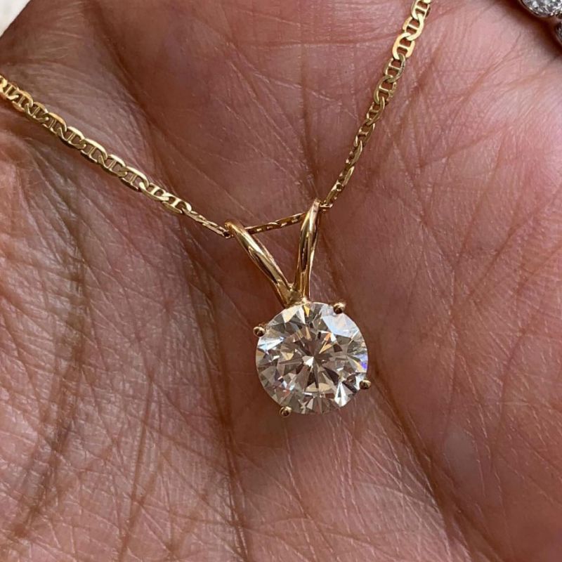 Gold Round Cut White Sapphire Pendant Necklace Wedding Necklace For Women Belovegrace