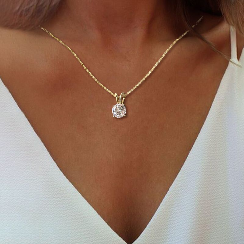 Gold Round Cut White Sapphire Pendant Necklace Wedding Necklace For Women Belovegrace