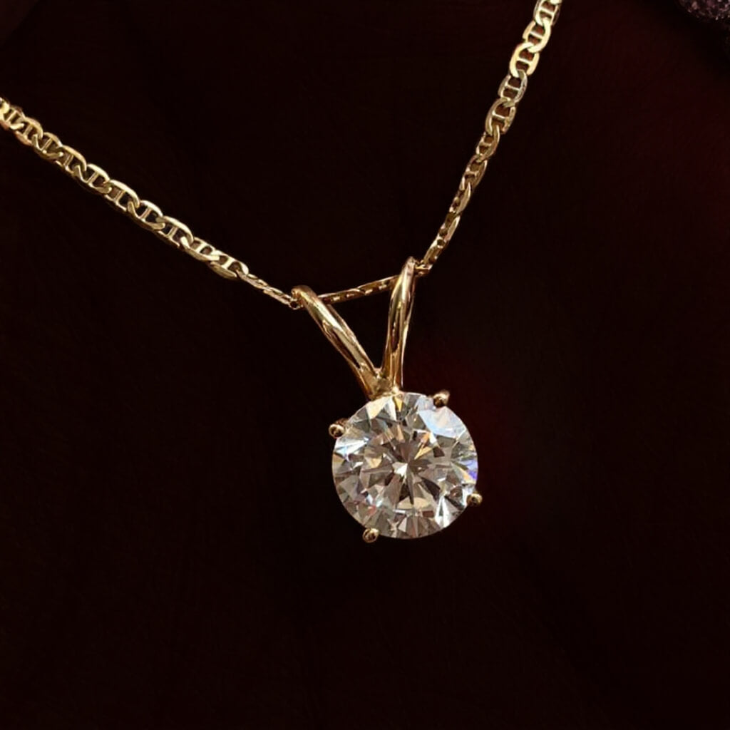 Gold Round Cut White Sapphire Pendant Necklace Wedding Necklace For Women