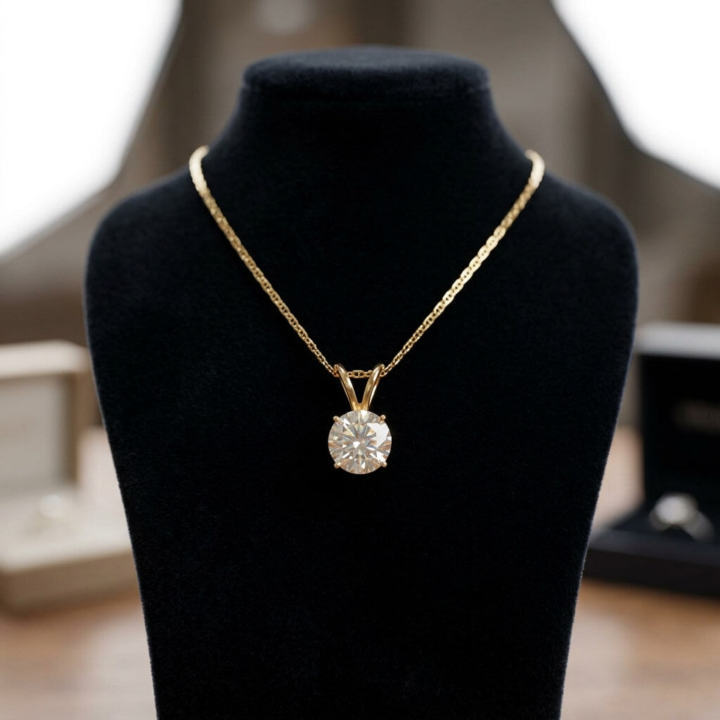 Gold Round Cut White Sapphire Pendant Necklace Wedding Necklace For Women