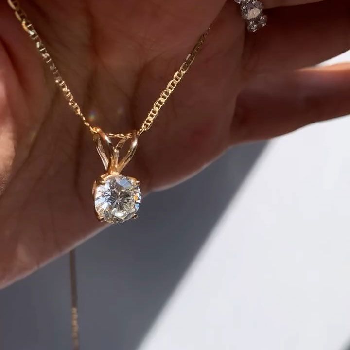 Gold Round Cut White Sapphire Pendant Necklace Wedding Necklace For Women Belovegrace
