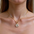 Solitaire Yellow Gold Round Cut White Sapphire Pendant Necklace For Women
