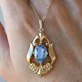 Golden Antique Oval Cut Blue Topaz Pendant Necklace For Women Belovegrace