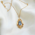 Golden Antique Oval Cut Blue Topaz Pendant Necklace For Women Belovegrace