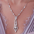 Art Deco Halo Round Cut White Sapphire Pendant Necklace For Women Belovegrace