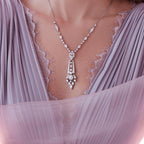 Art Deco Halo Round Cut White Sapphire Pendant Necklace For Women Belovegrace