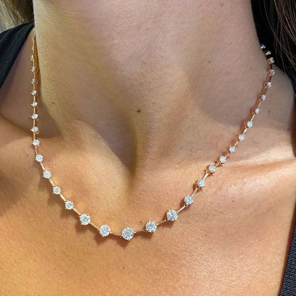 Gold Chain Round Cut White Sapphire Tennis Necklace For Women Belovegrace