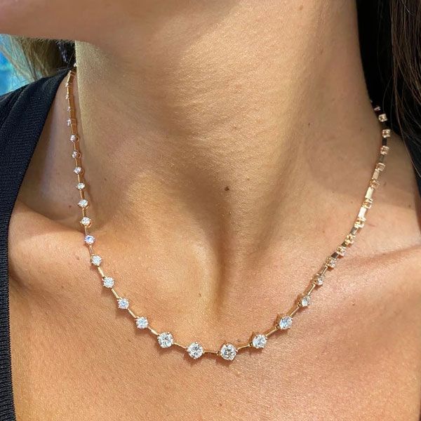 Gold Chain Round Cut White Sapphire Tennis Necklace For Women Belovegrace