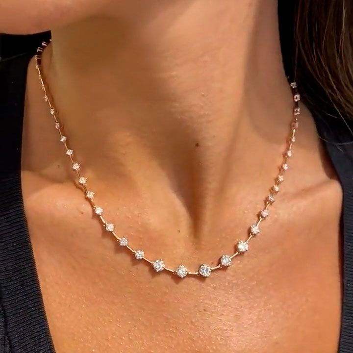 Gold Chain Round Cut White Sapphire Tennis Necklace For Women Belovegrace